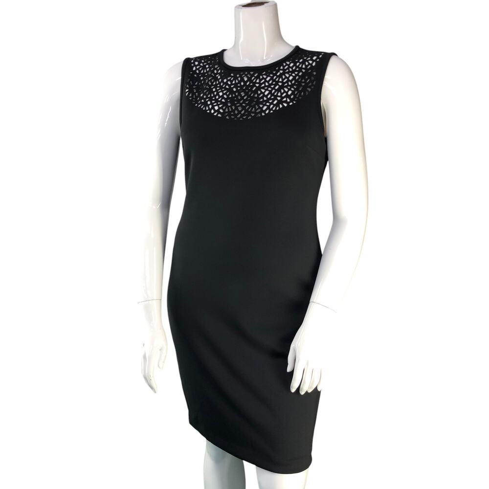 Calvin Klein Womens Size 12 Dress Scuba Laser Cutout Sleeveless Career Black